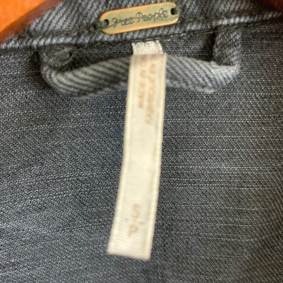 Free People Denim Moto Jacket Womens Small Black Oversized Corset Lace-Up Sides - Picture 4 of 16